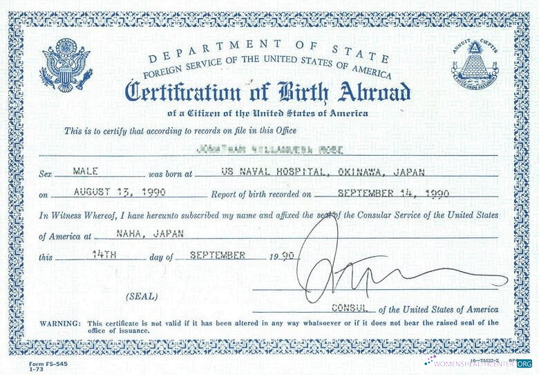 Download United States Department of State Foreign Service of USA birth certificate Photoshop template